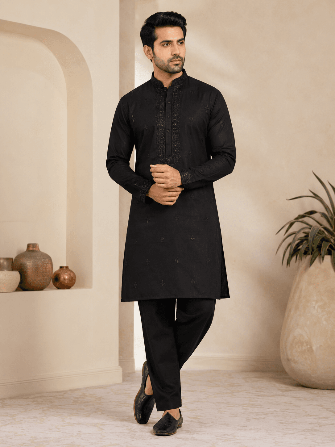 Black Embroidered Kurta Pajama