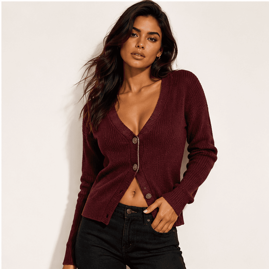 Burgundy Button Knit Cardigan