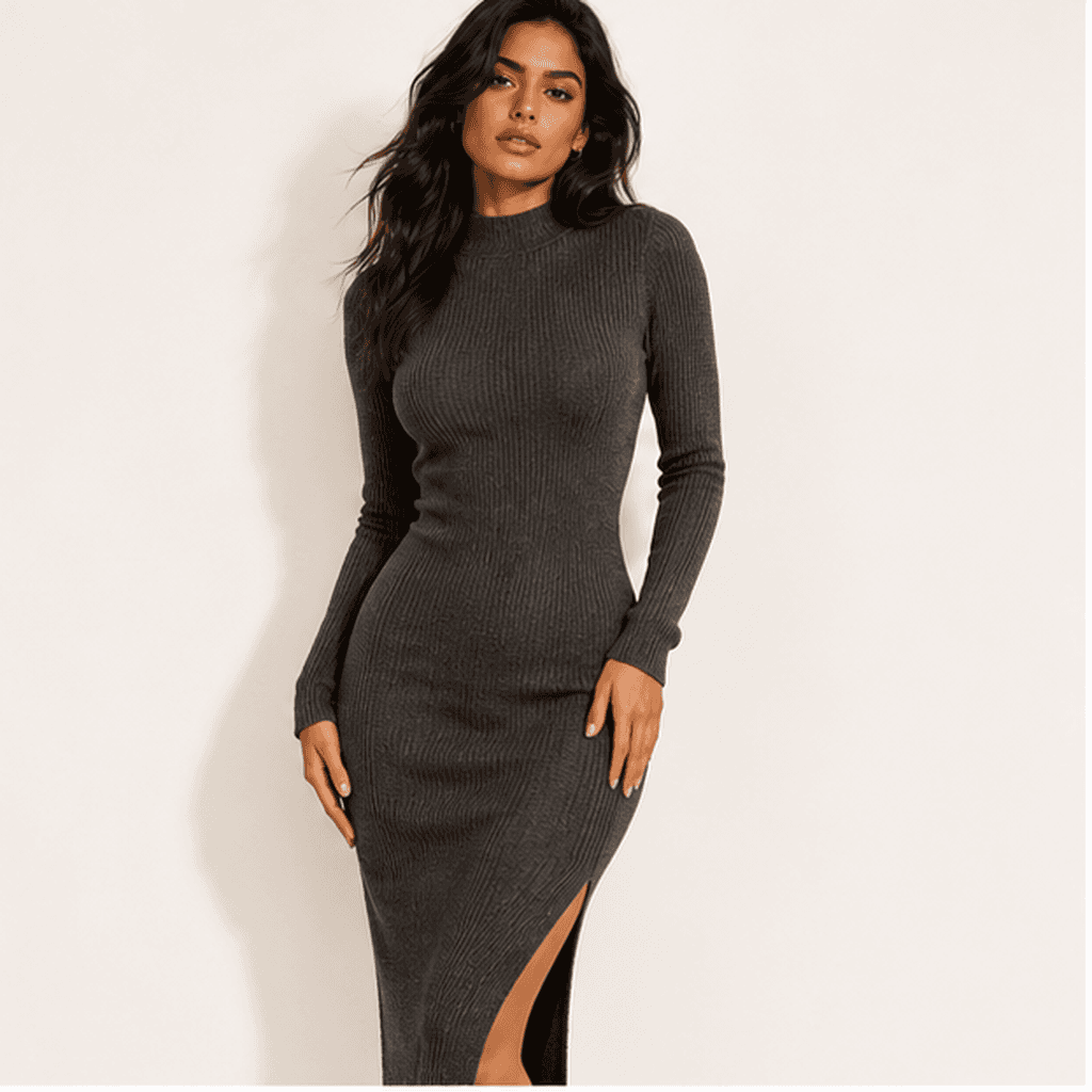 Charcoal Ribbed Knit Dress