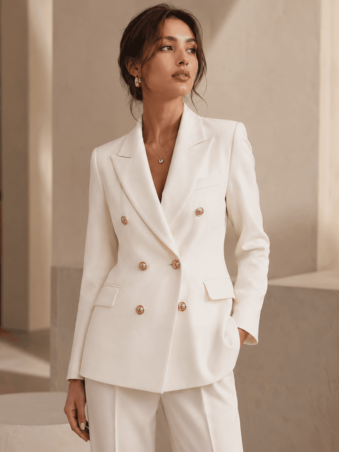 Ivory Double Breasted Blazer