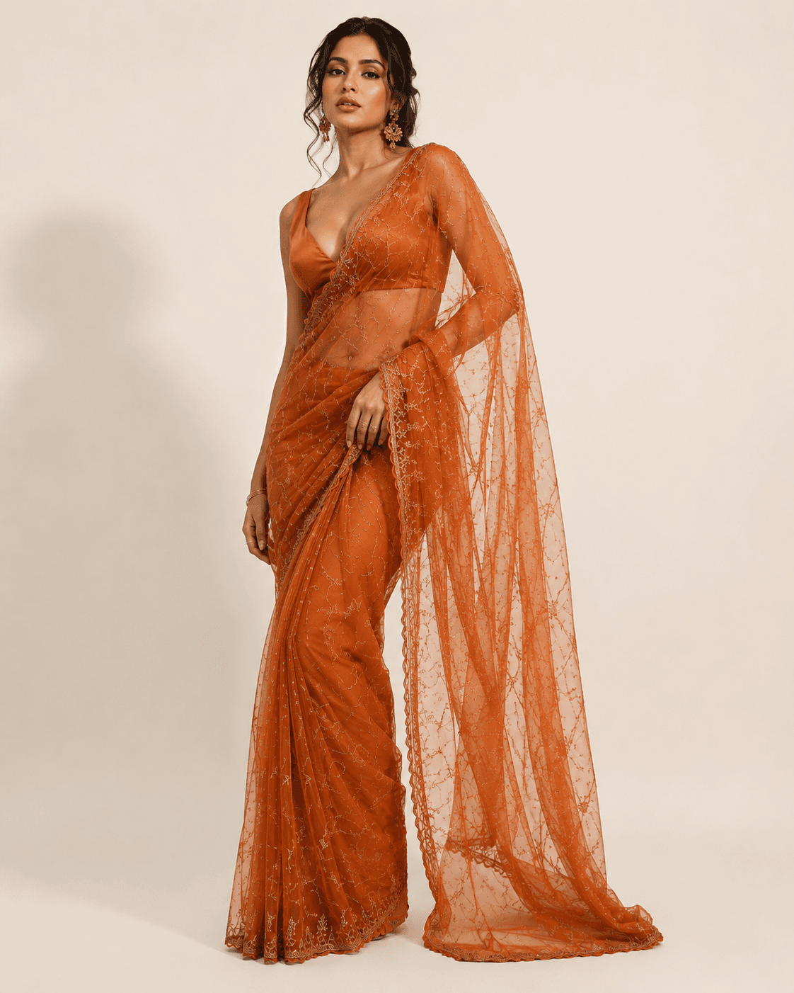 Burnt Orange Organza Saree