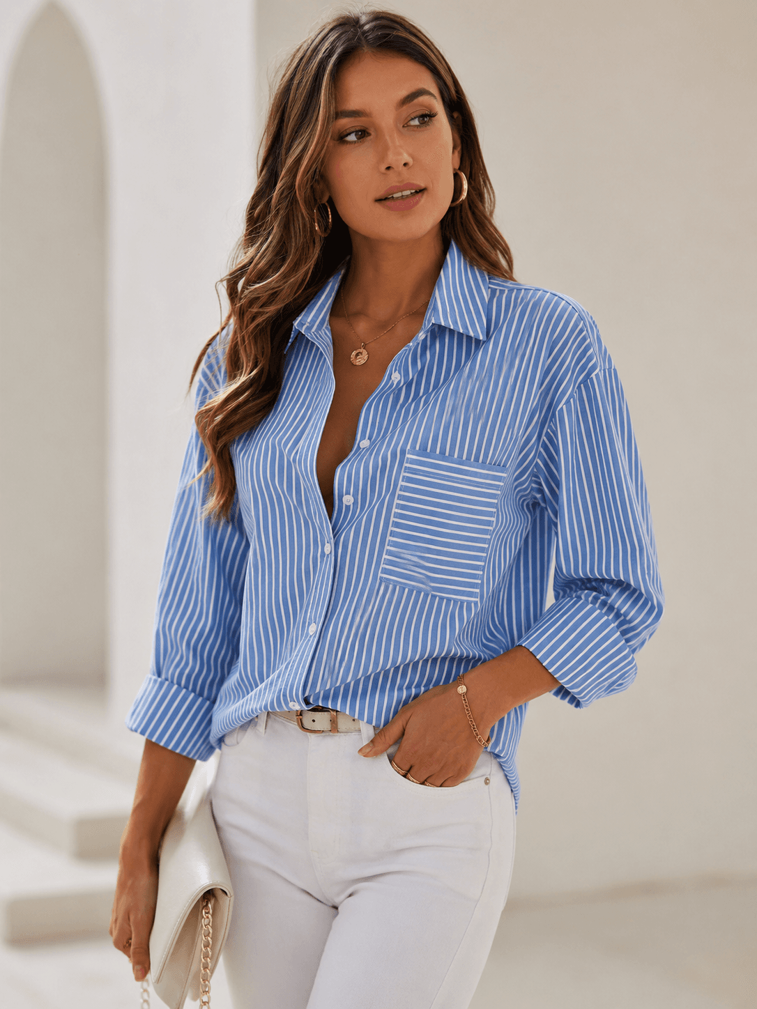 Blue Striped Shirt Top